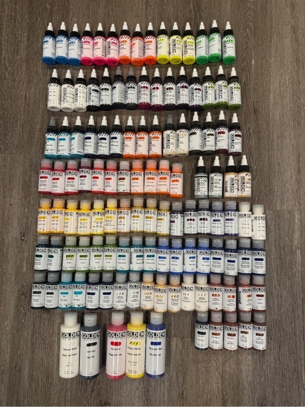 Huge GOLDEN Acrylic Paint Lot 110+ High Flow Fluid Professional Artist Paints